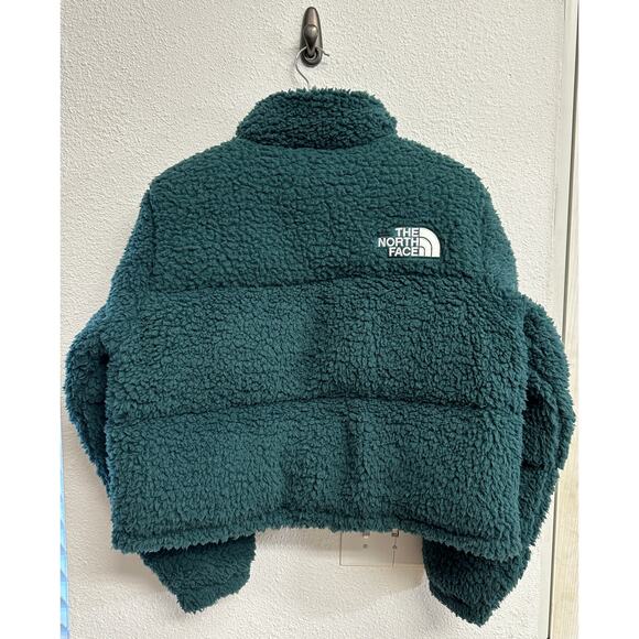 Womens The North Face High Pile Sherpa Nuptse Short Crop 700-Down Jacket Green - Picture 4 of 4
